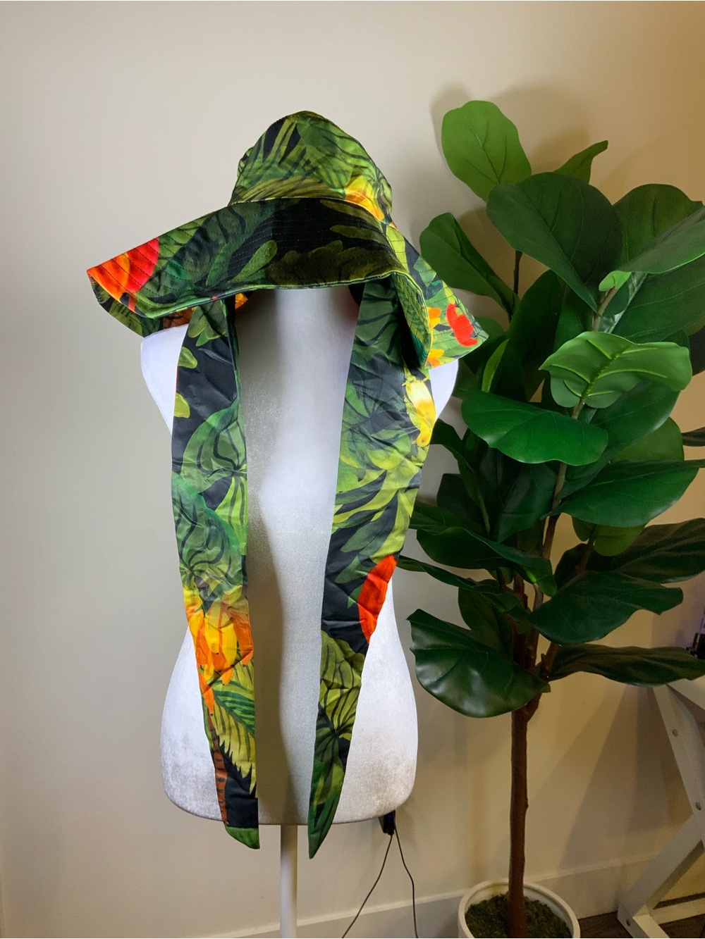FARM Rio Green Tropical Print Kids Sun Hat with Long Ties